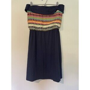 Anthropologie JUDITH MARCH Dress Medium Navy Woven Rainbow Strapless Lined Women